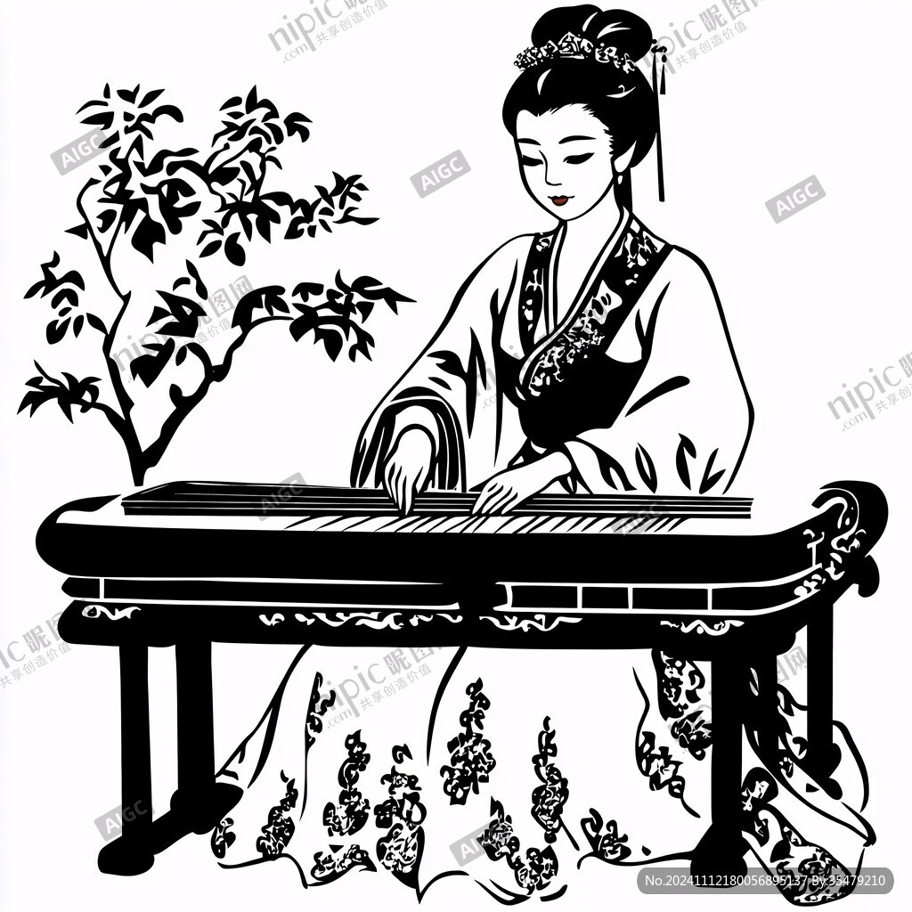 弹古筝的仕女
