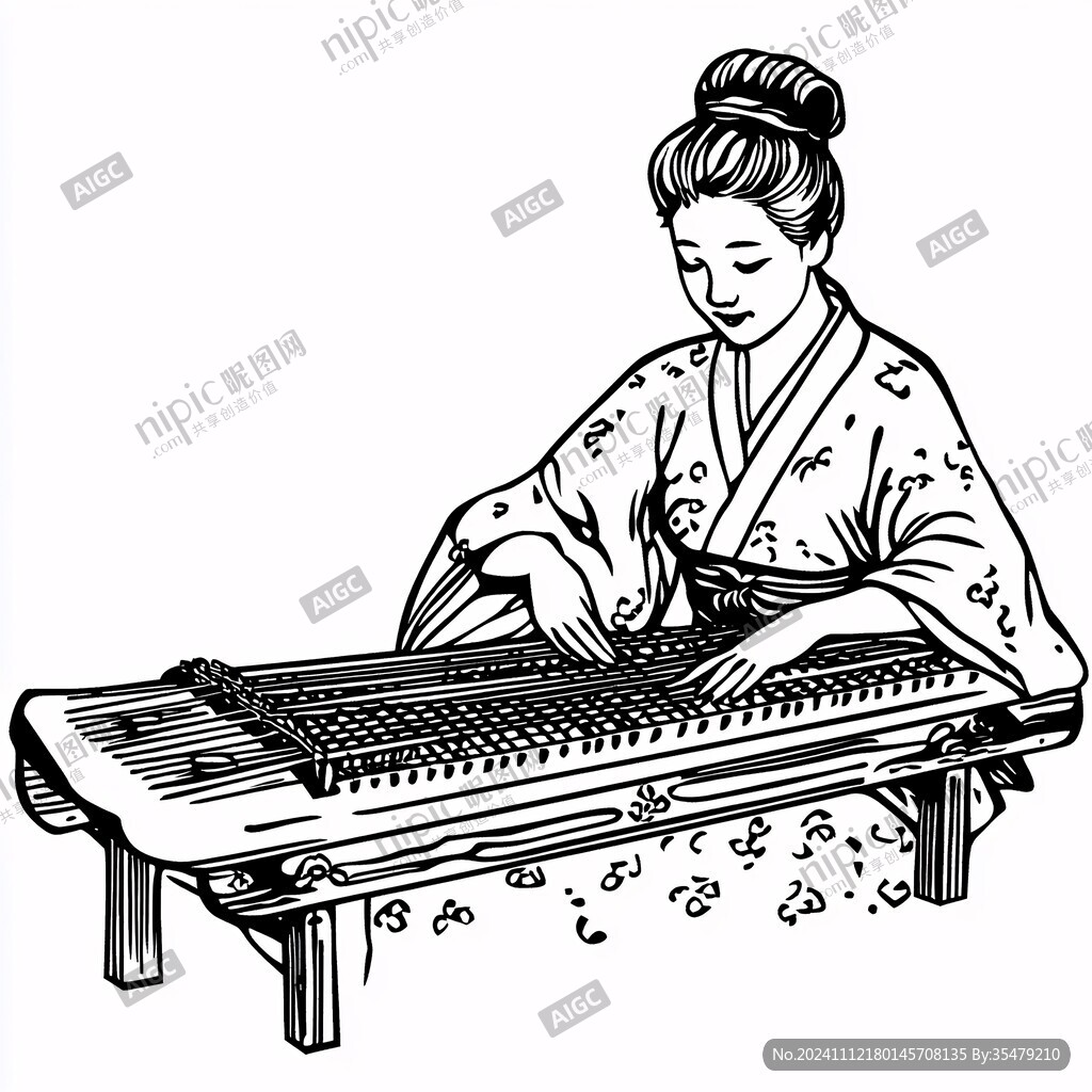 手绘弹古筝