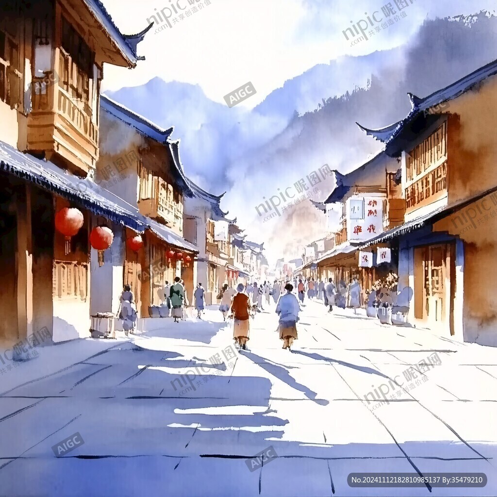 横店手绘水彩横店印象