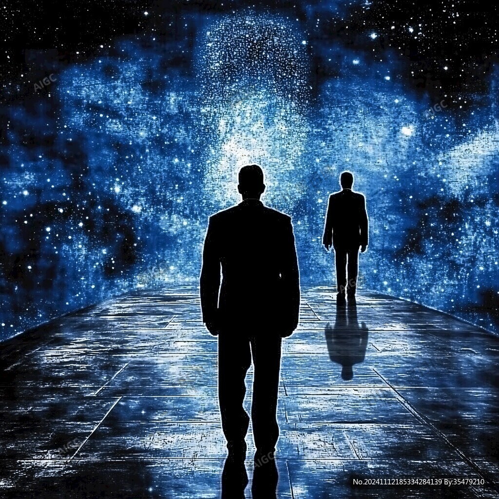 在超现实空间里的人