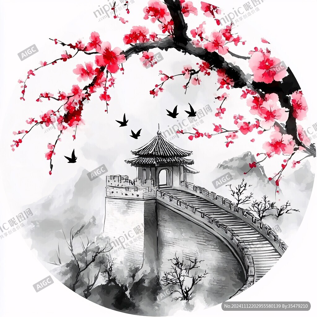 扇面古风桃花