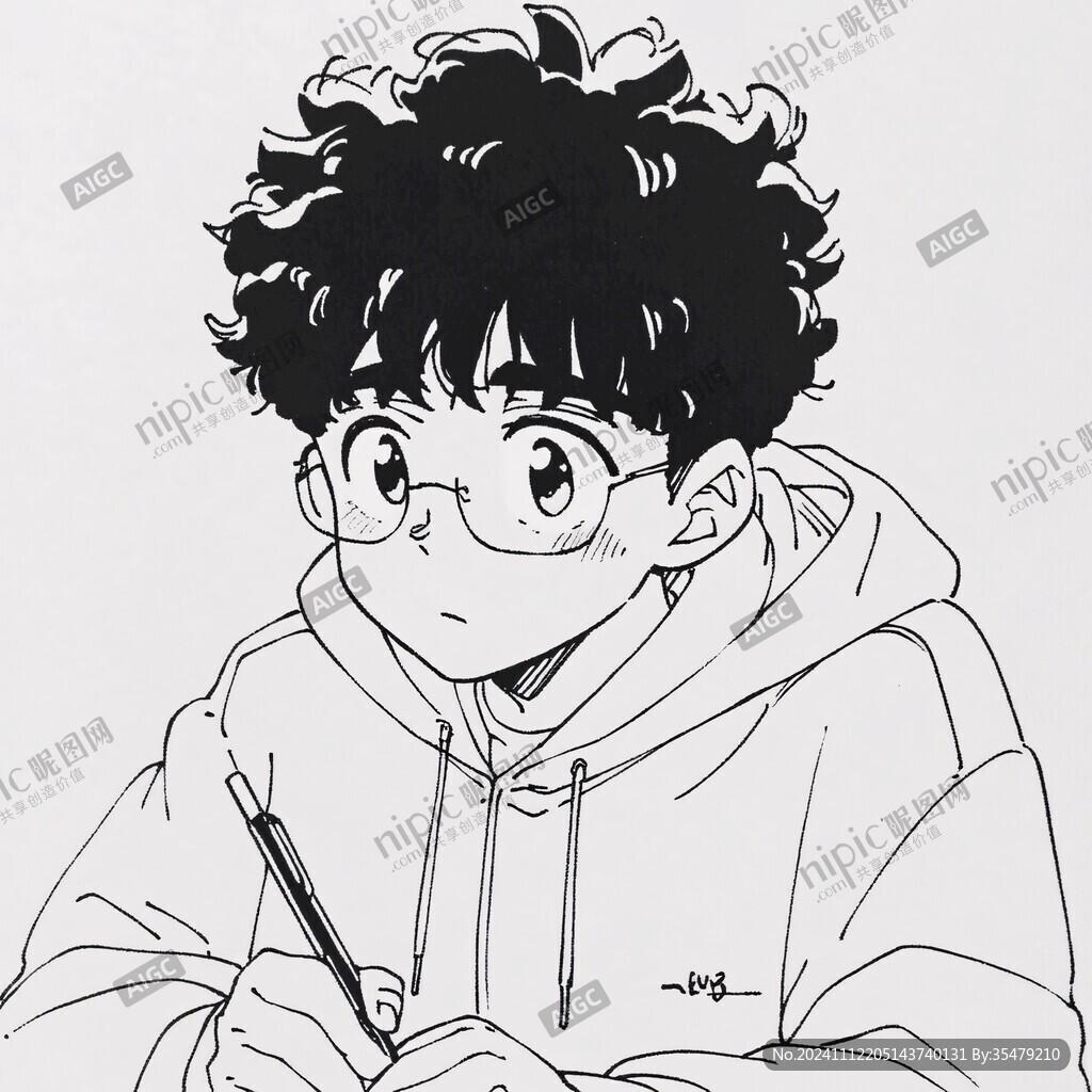 男生头像黑白稿