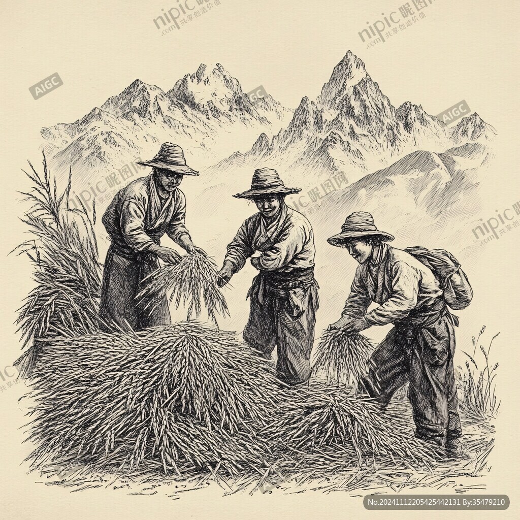 铜版画风格采茶