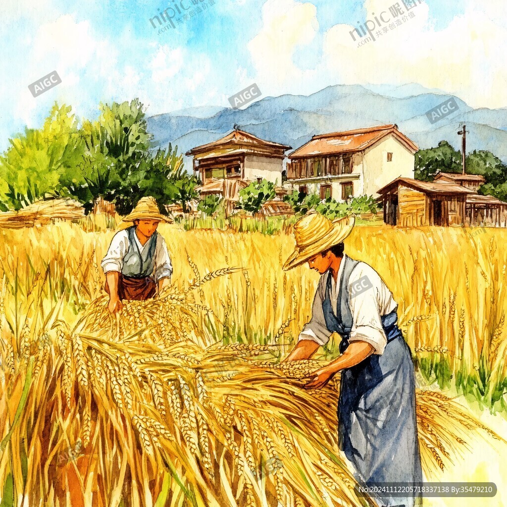 收麦子插画