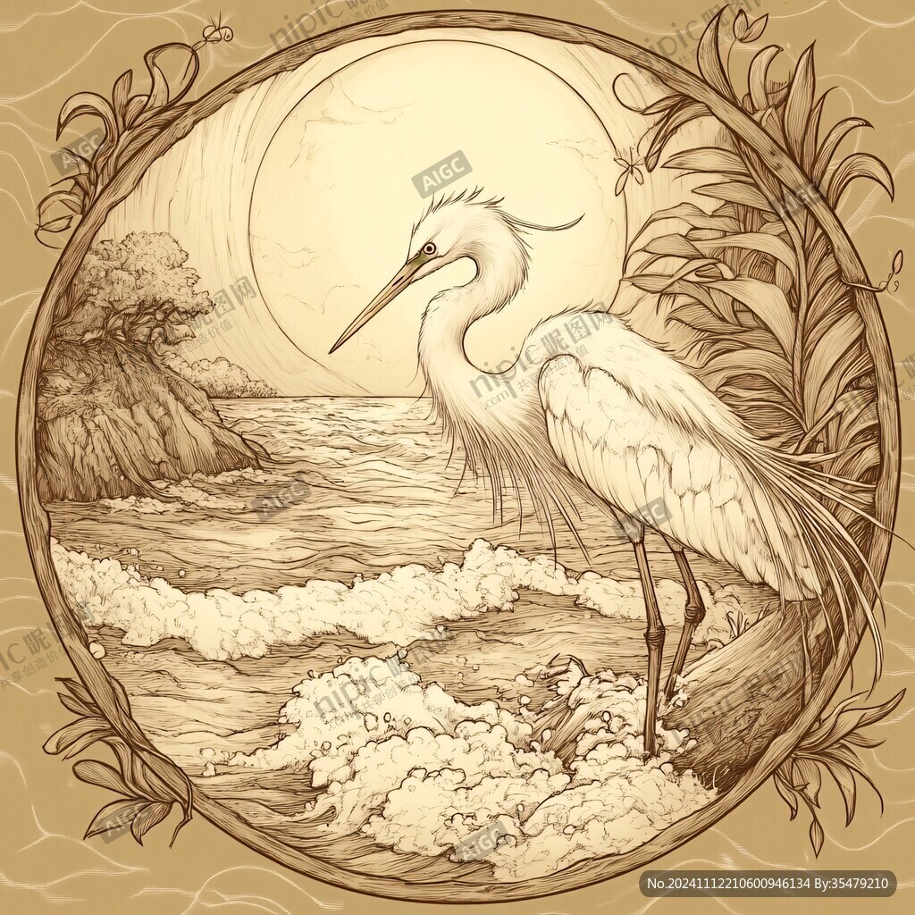 圆形松鹤延年插画