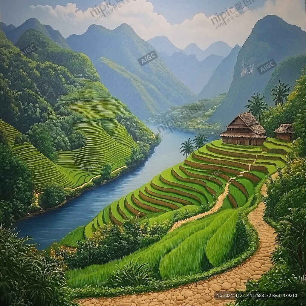 巨幅山水田园风光