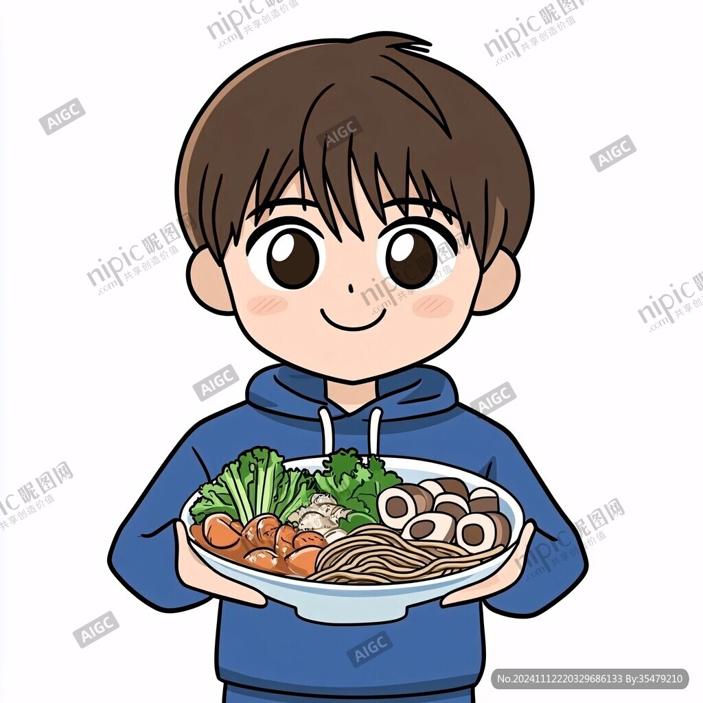 吃螺蛳粉的男孩插画