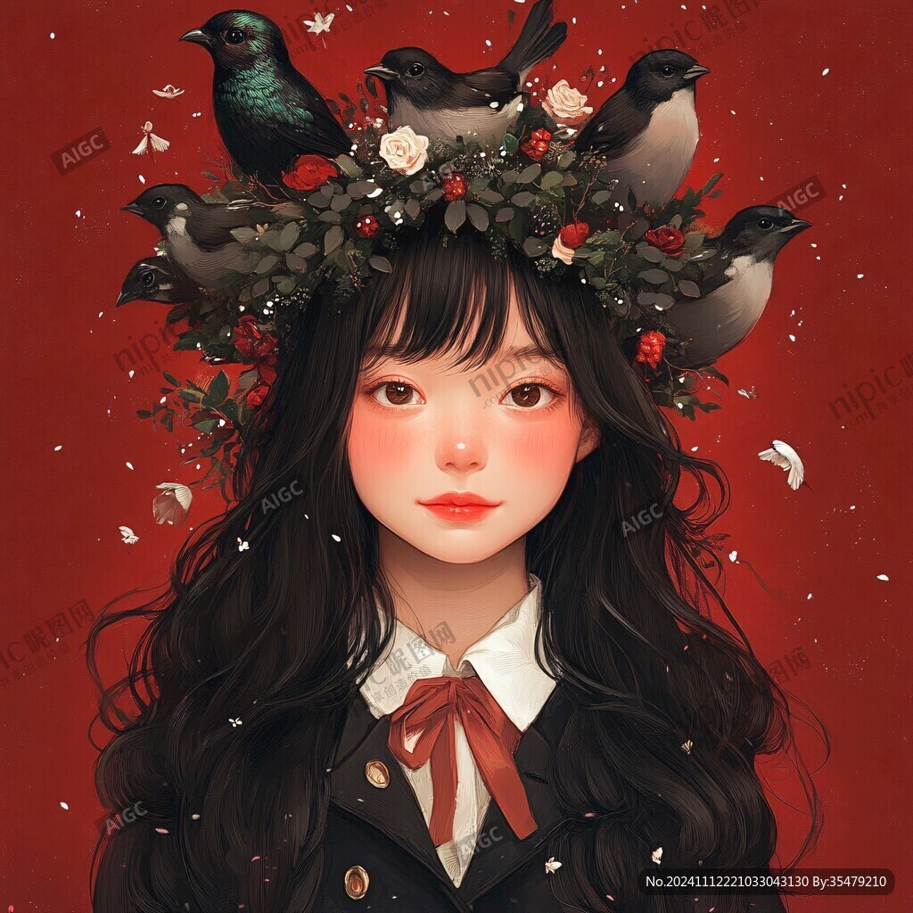 少女和鸽子插画