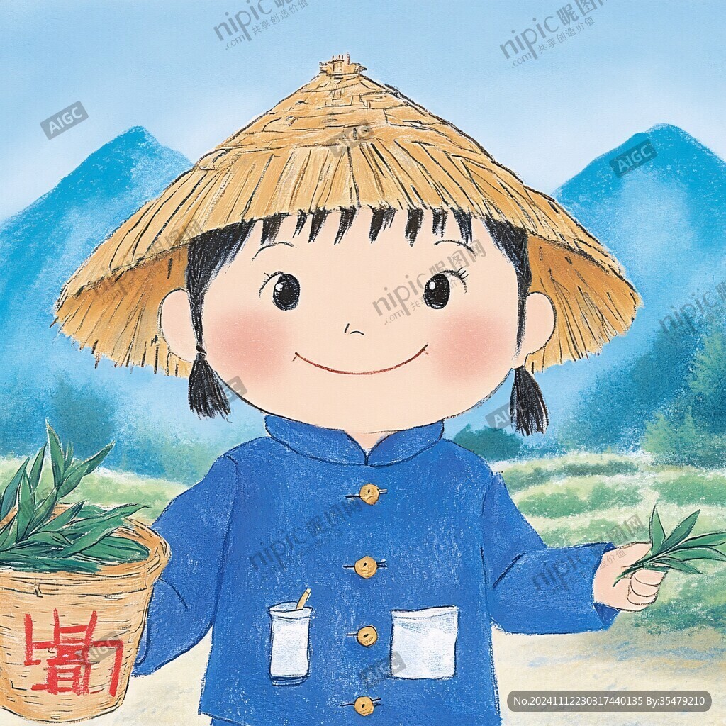 新茶农家女孩插画