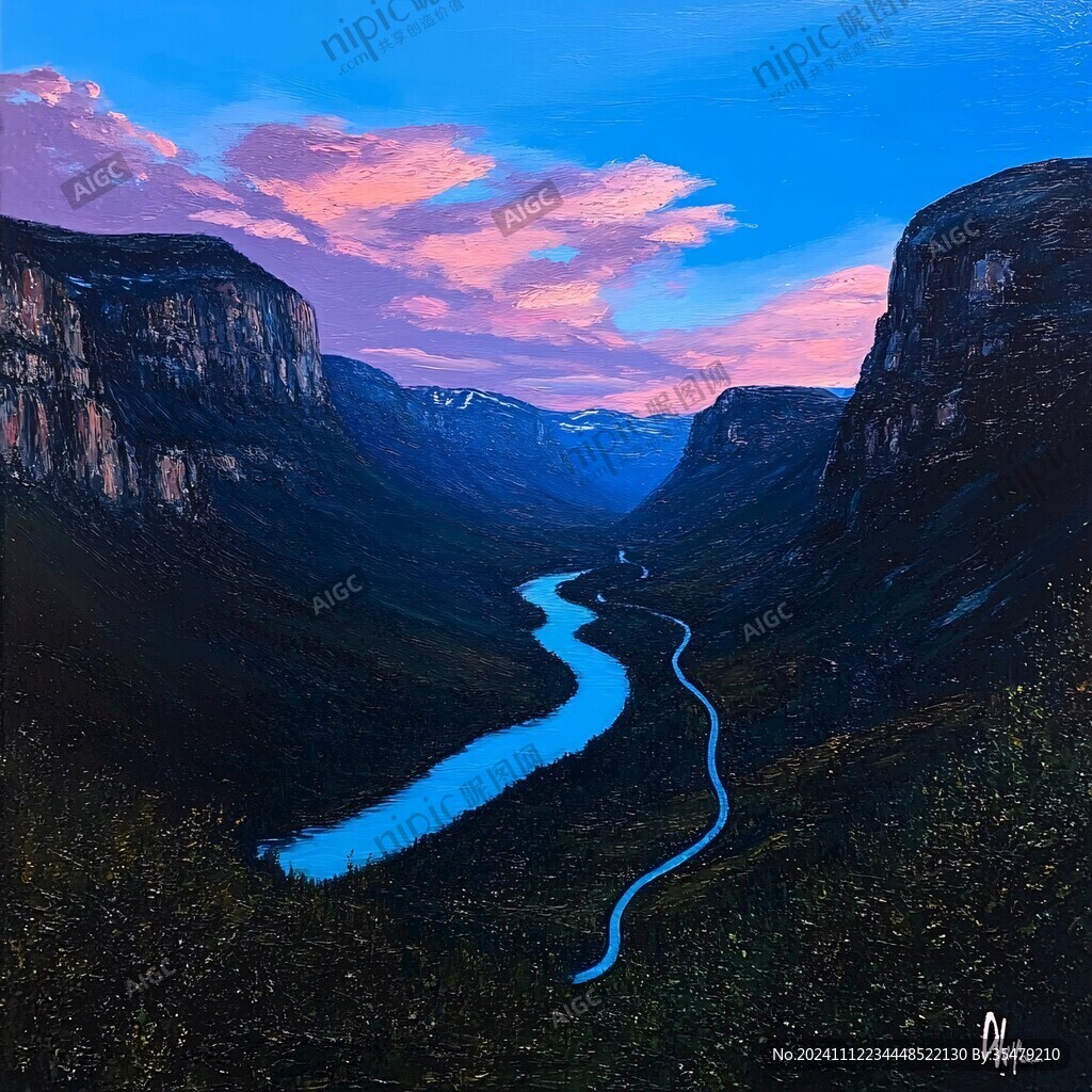 山川河流油画
