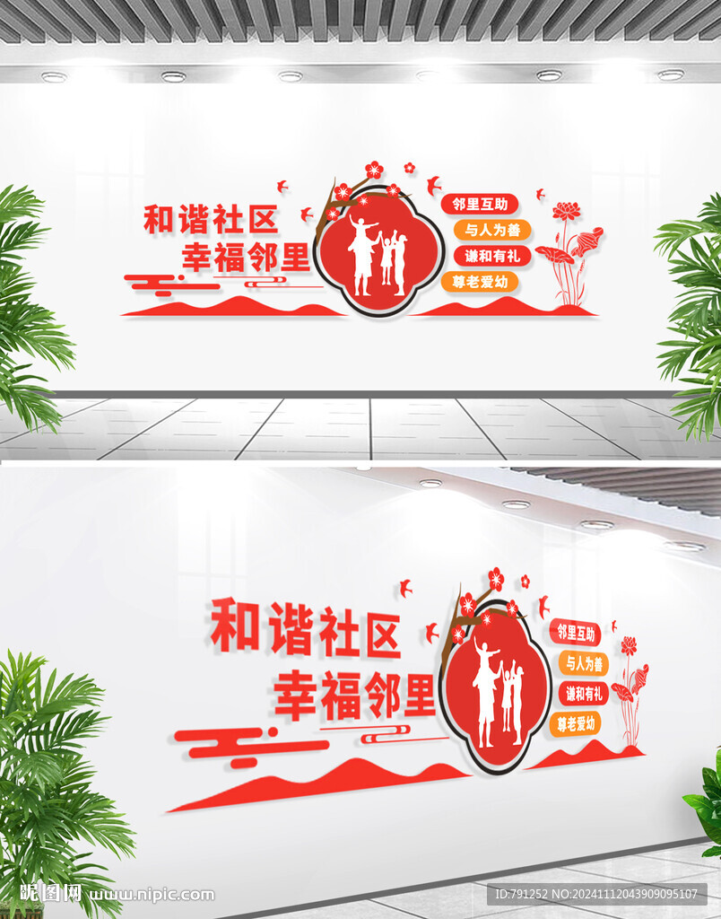 和谐社区幸福邻里社区标语文化墙