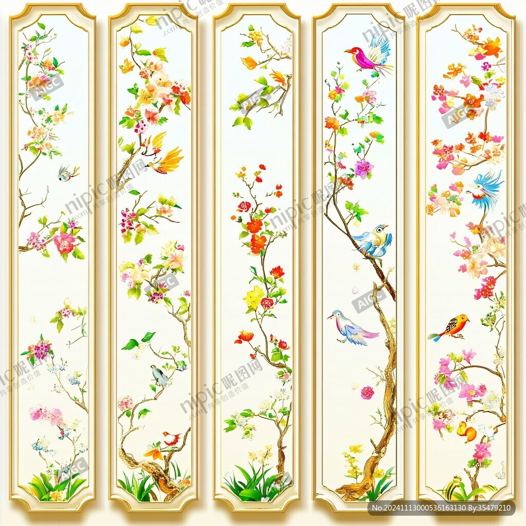 古典花鸟屏风