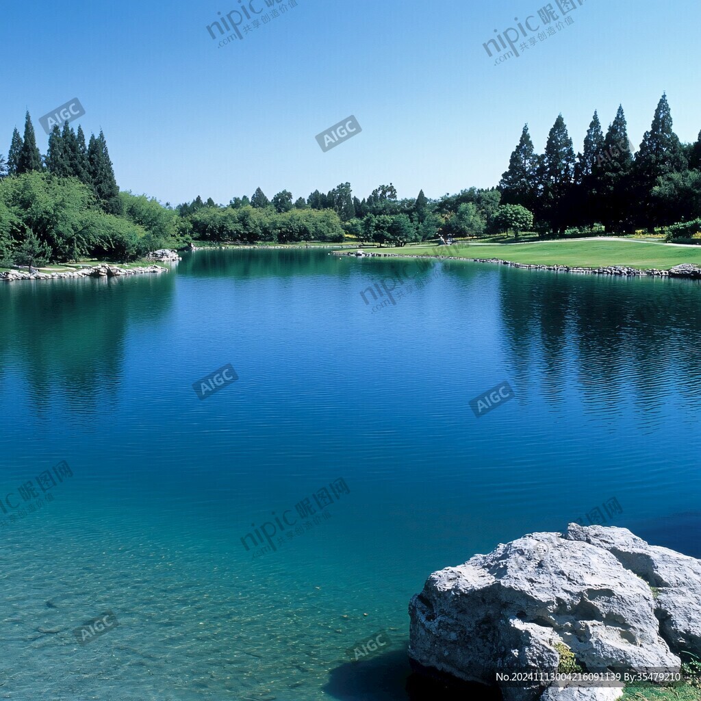 蓝绿色湖水