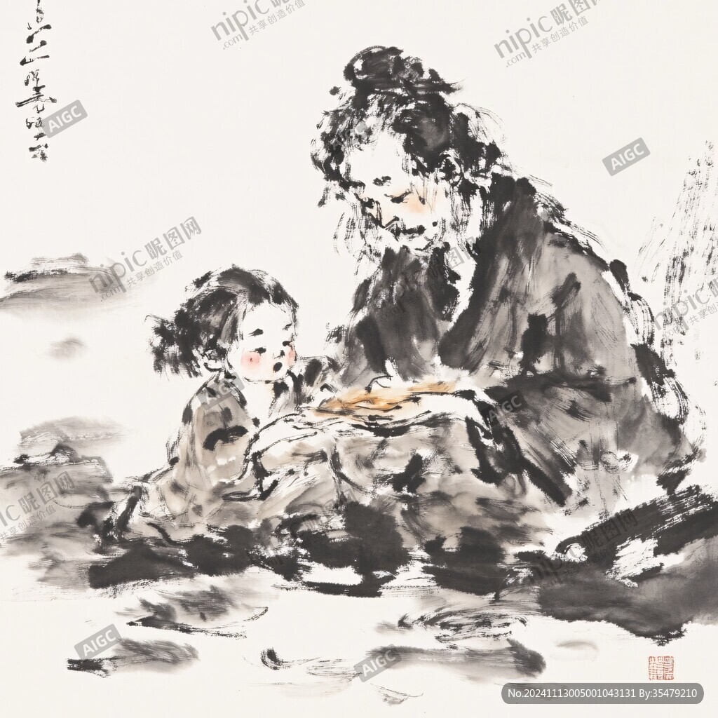 母爱水墨画