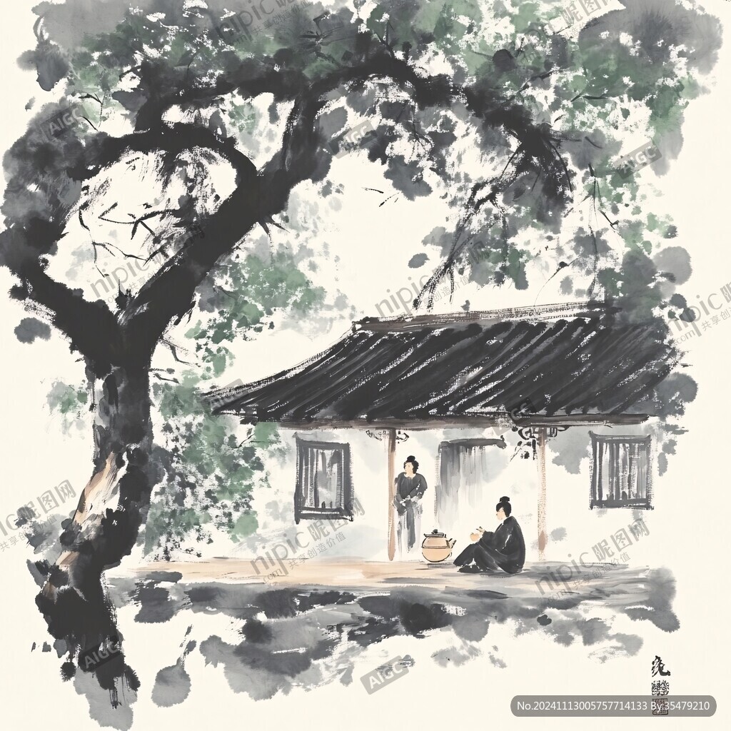 树下乘凉的居民