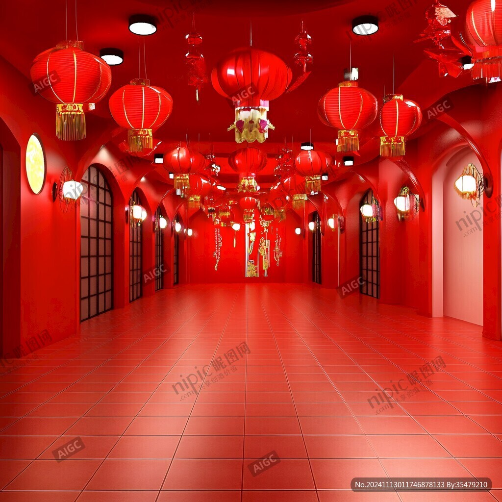 红色灯笼走廊