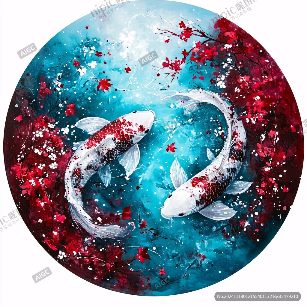 风水鱼圆形画