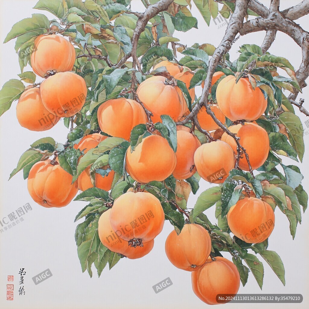 手绘柿果图