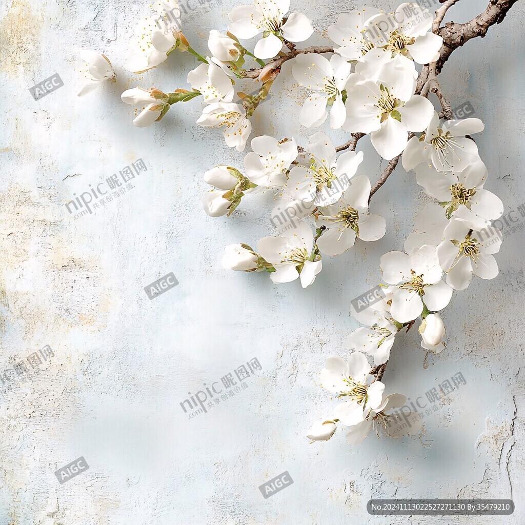 复古蓝底樱桃花