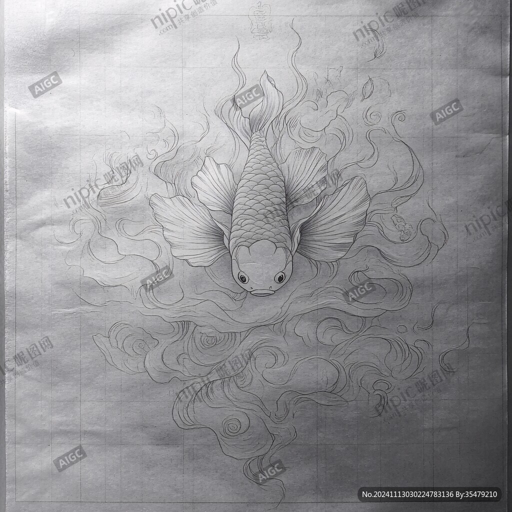 线描锦鲤线稿