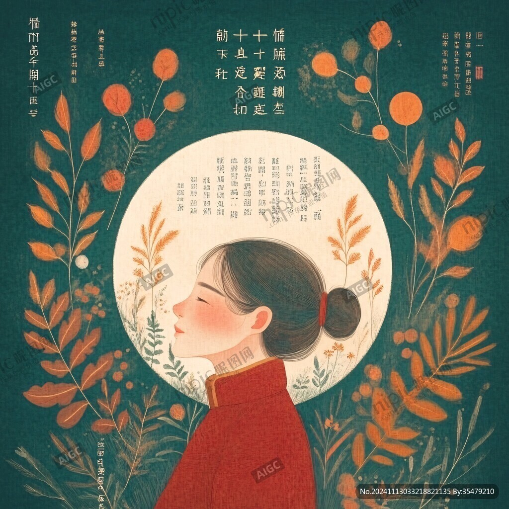 霜降节气插画女孩