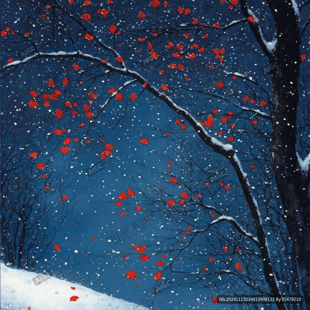 手绘雪夜风景无框画