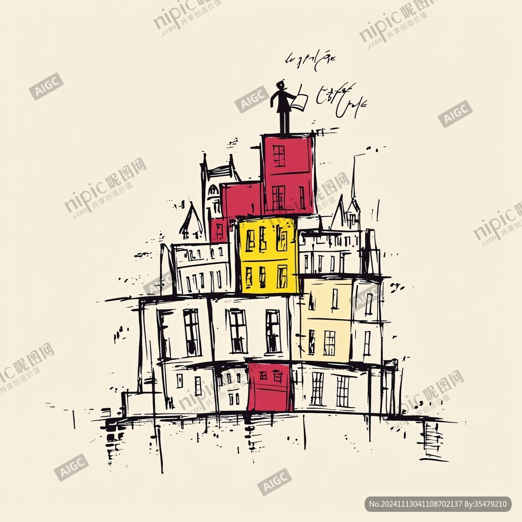 丹麦旅游线描建筑插画