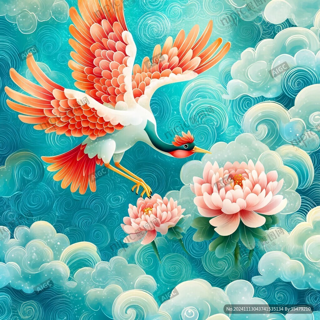 仙鹤荷花吉祥