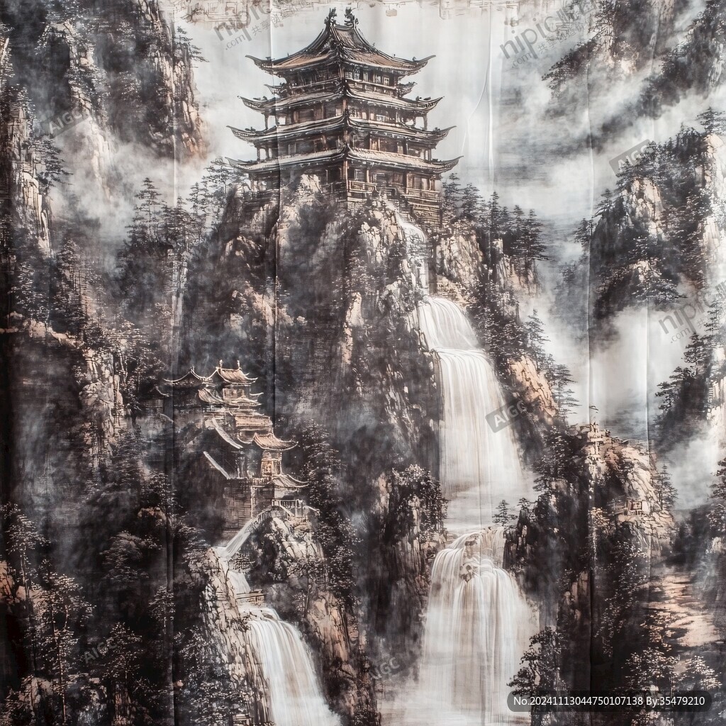 楼阁山水意境画