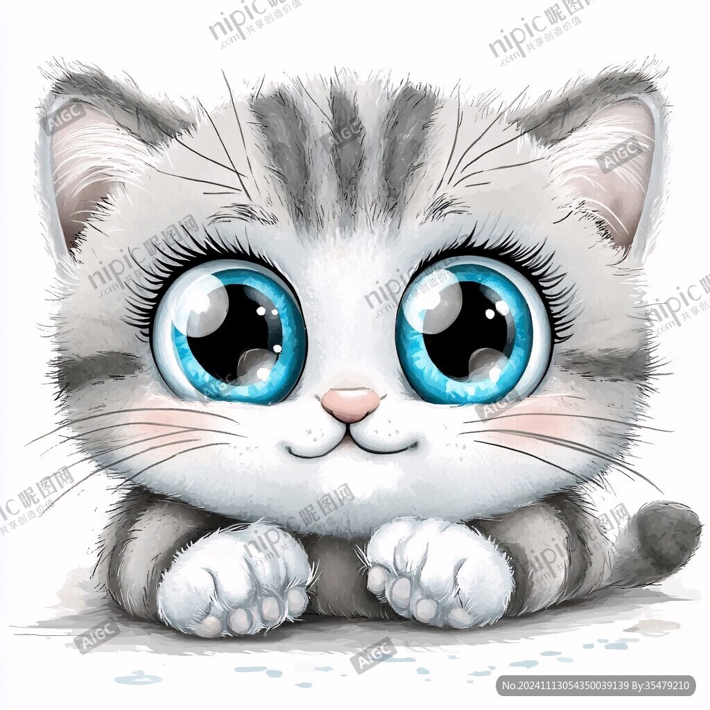 手绘大眼萌猫咪装饰画