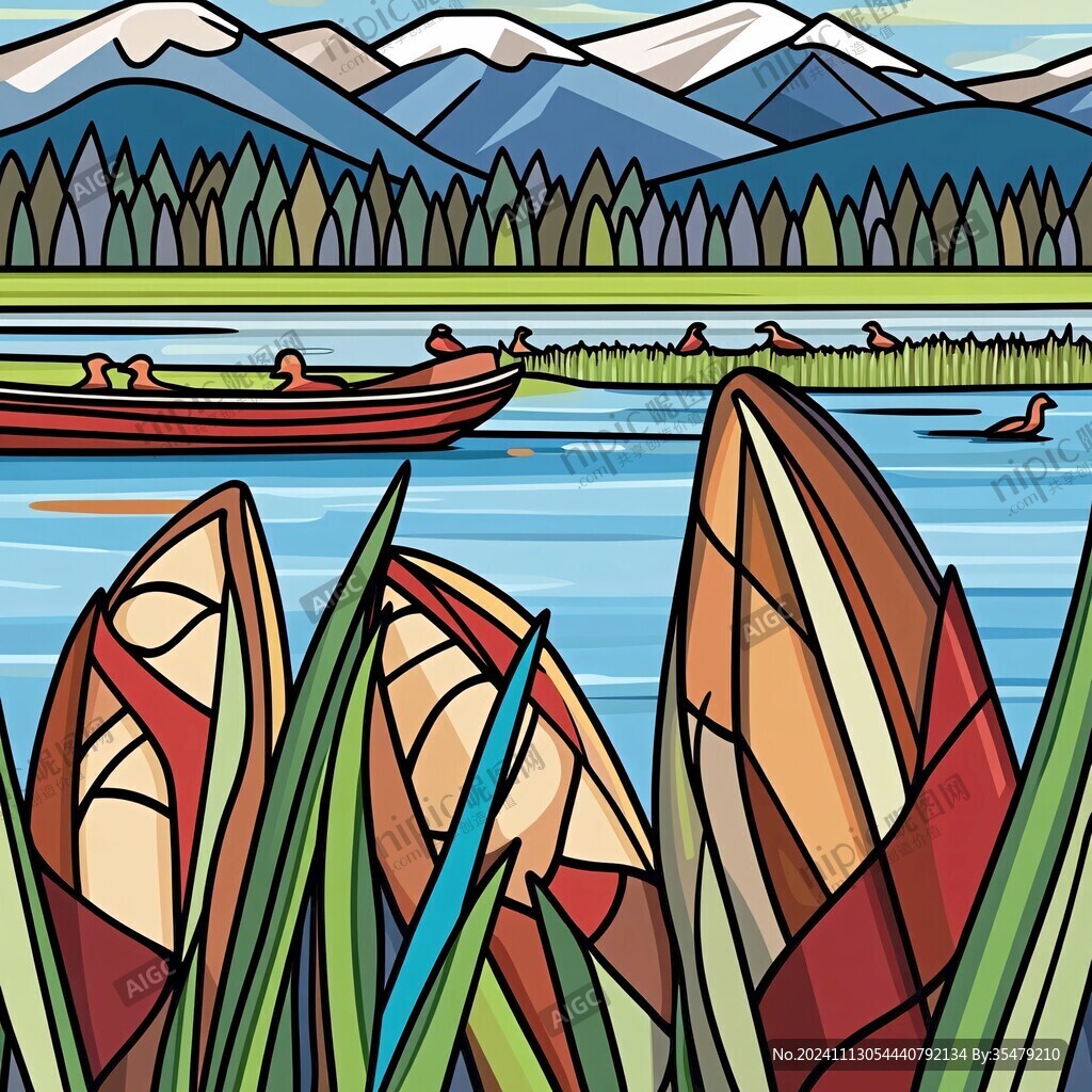 大湖风景区插画