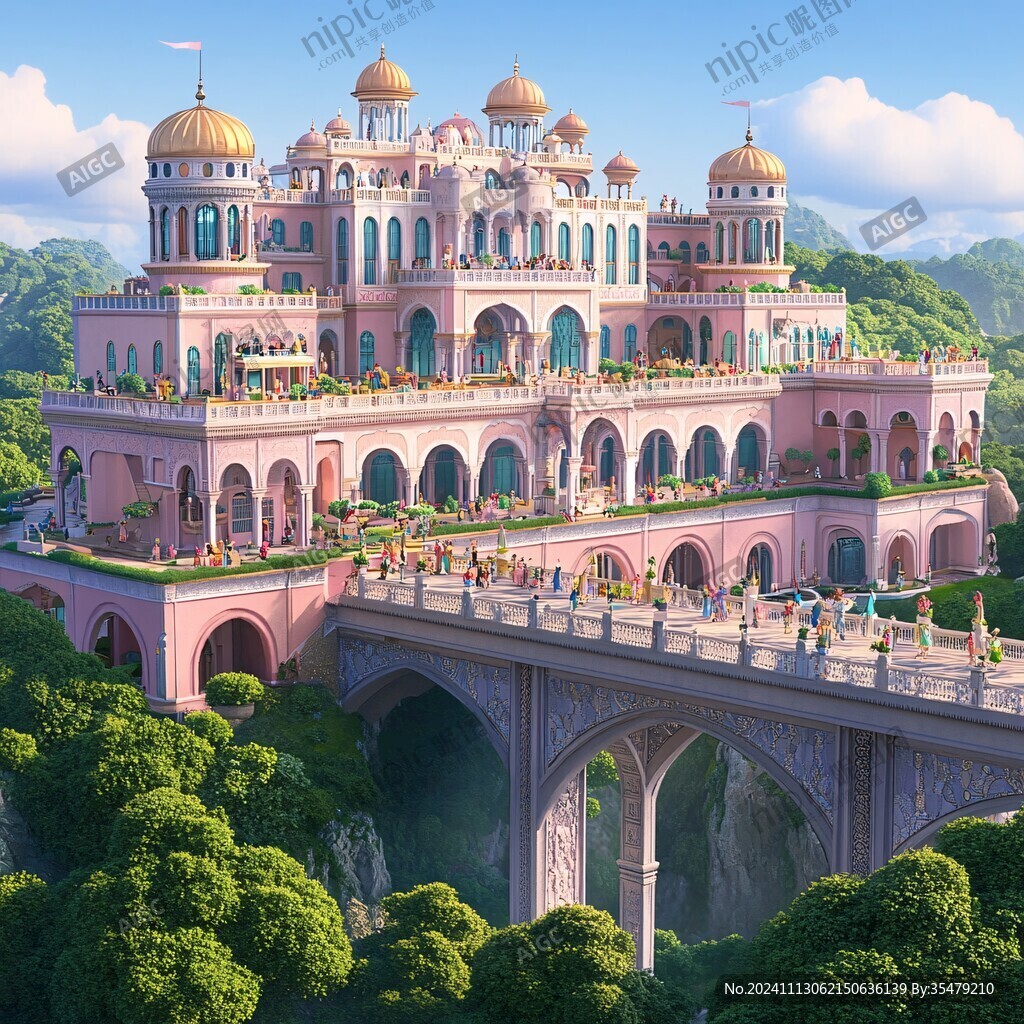 粉红宫殿插画幻想