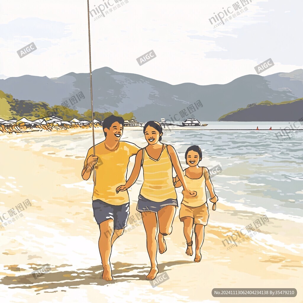 海滩漫步插画