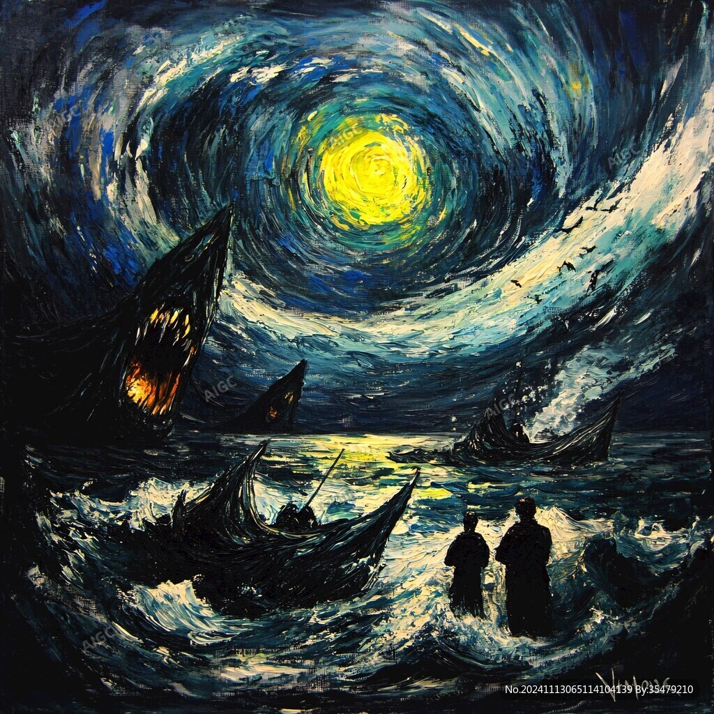 海上航行油画