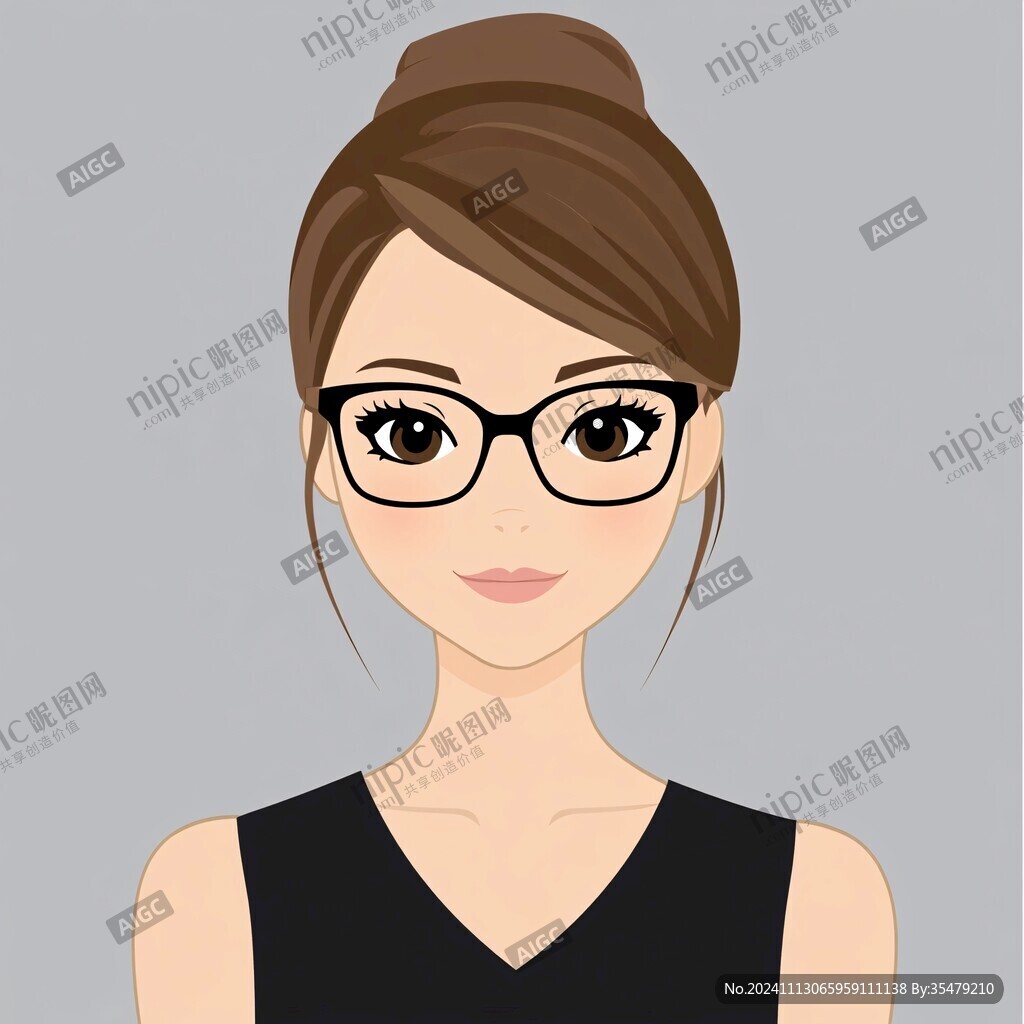 插画人物戴眼镜女孩