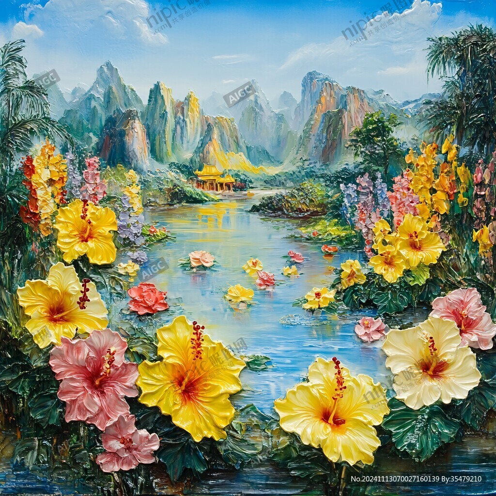 山水画风景画花开富贵