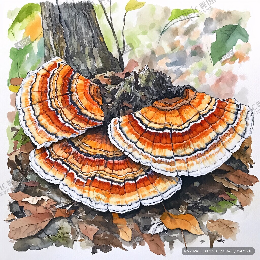 灵芝水彩画