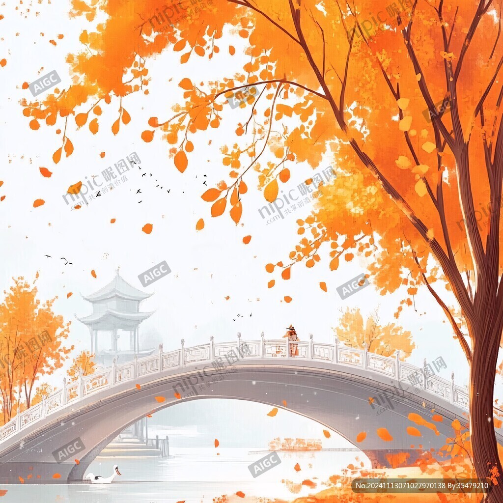 古风秋天景色插画