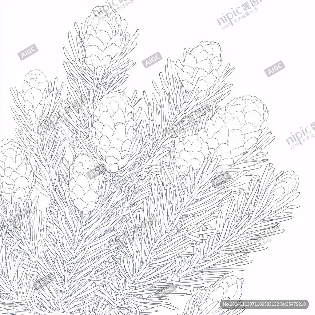 松树花线描