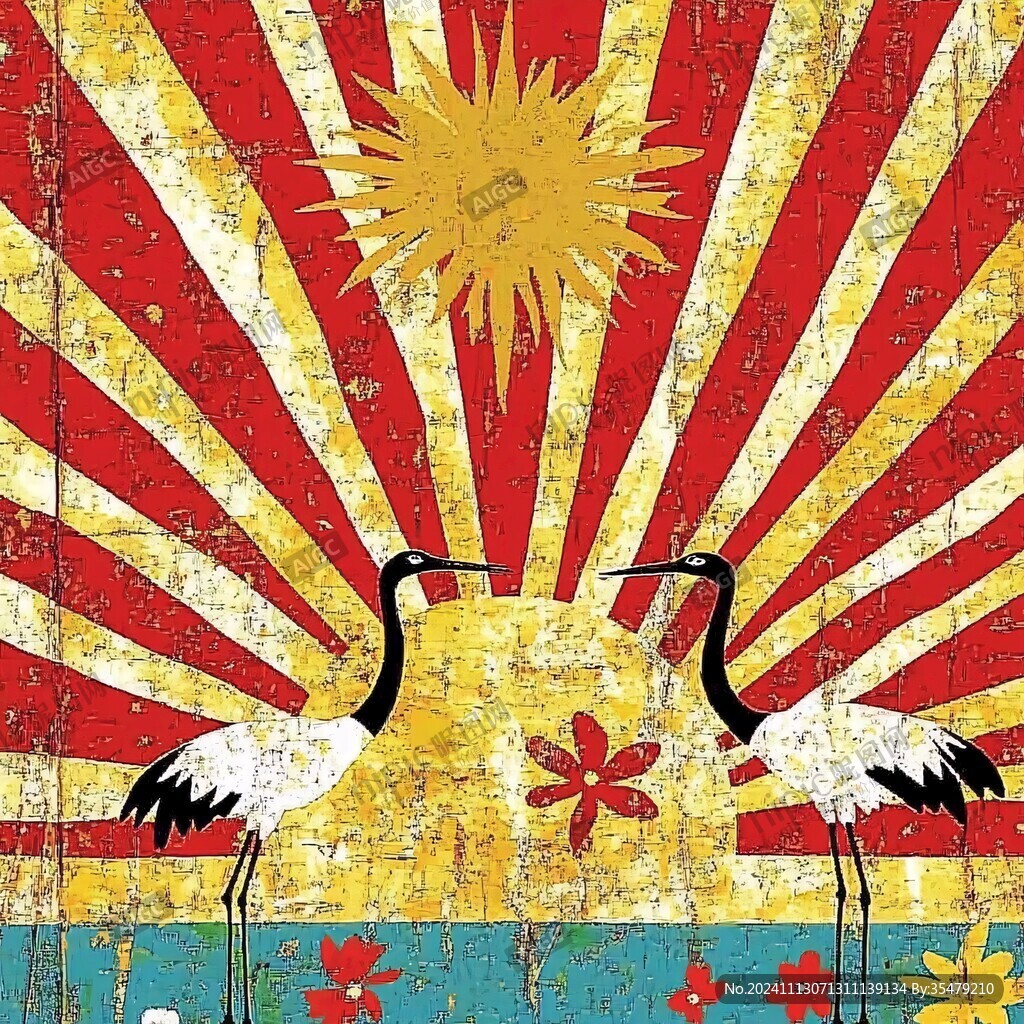 旭日东升仙鹤