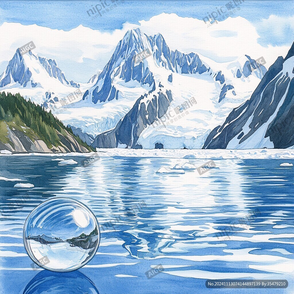 山湖插画
