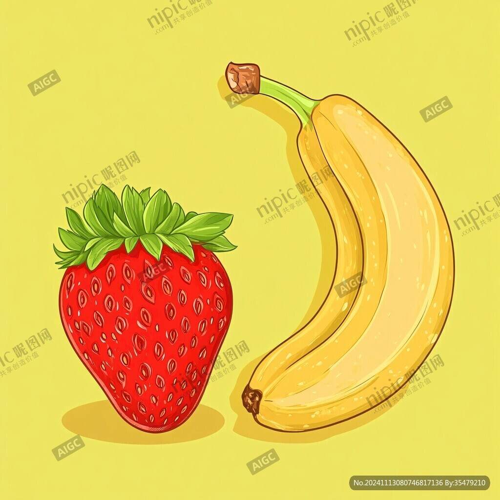 香蕉樱桃手绘插画