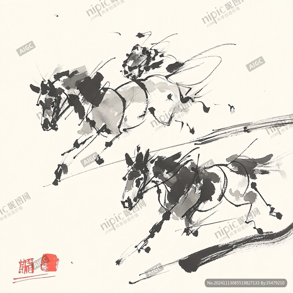 水墨马群画