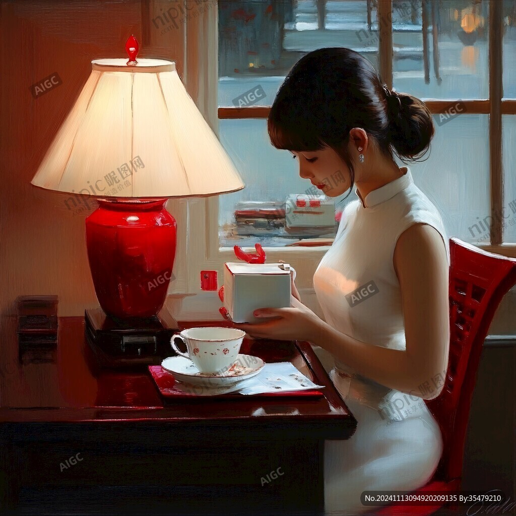 喝茶旗袍美女
