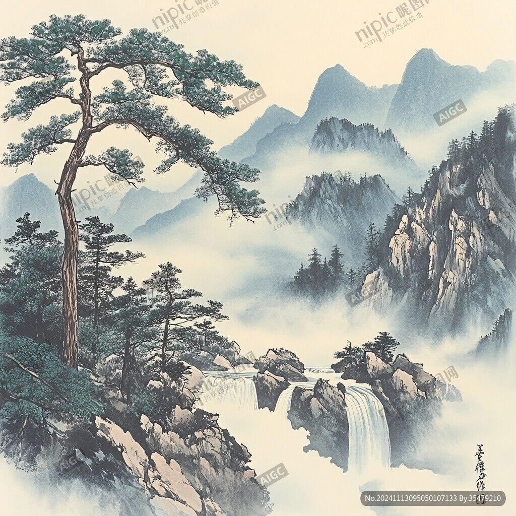 工笔迎客松