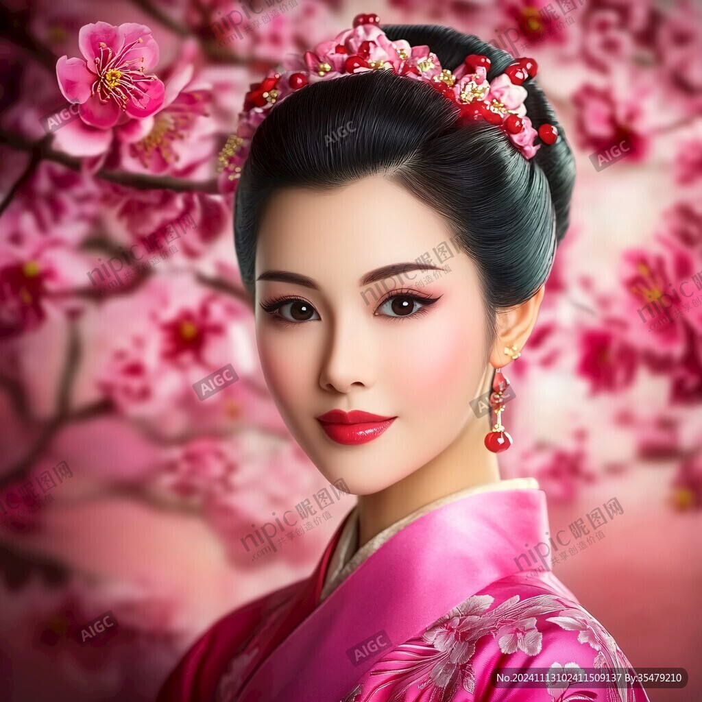 桃花美女仕女图