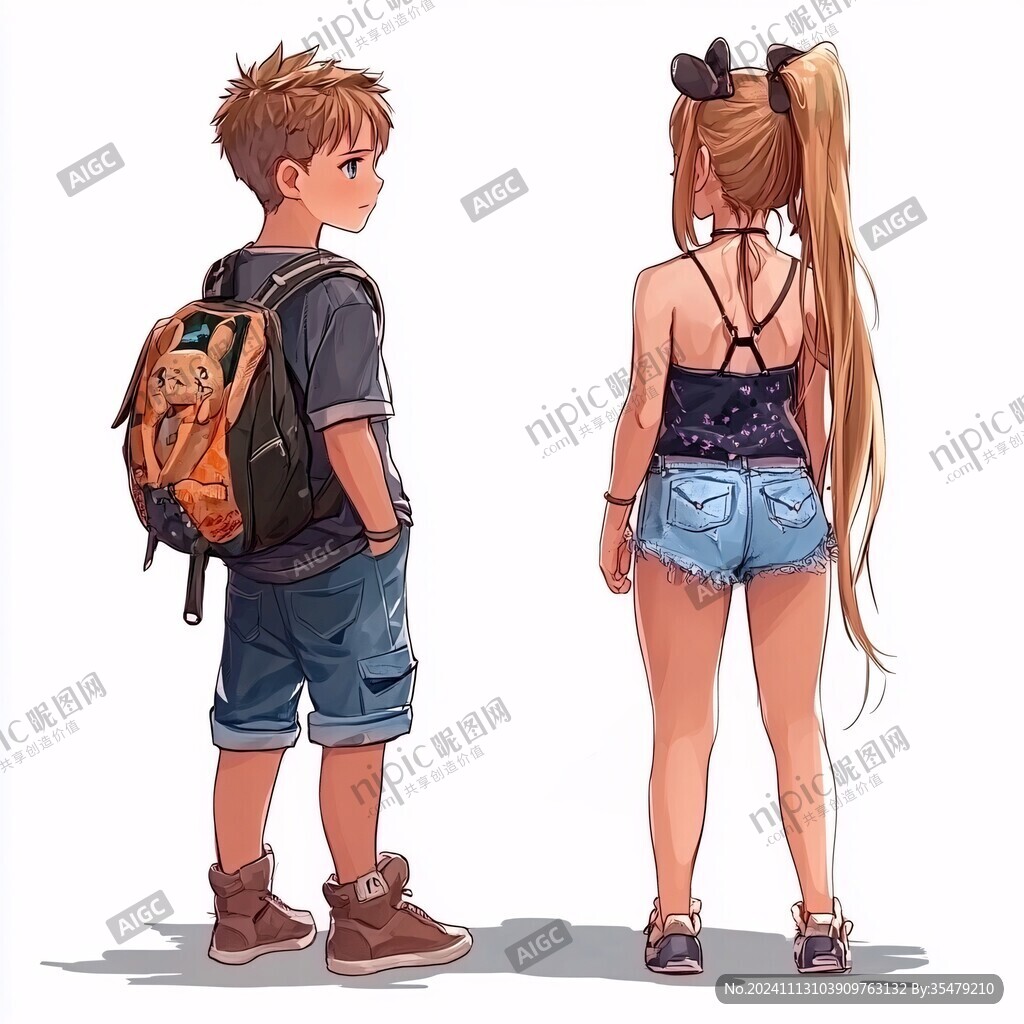 男孩女孩背影