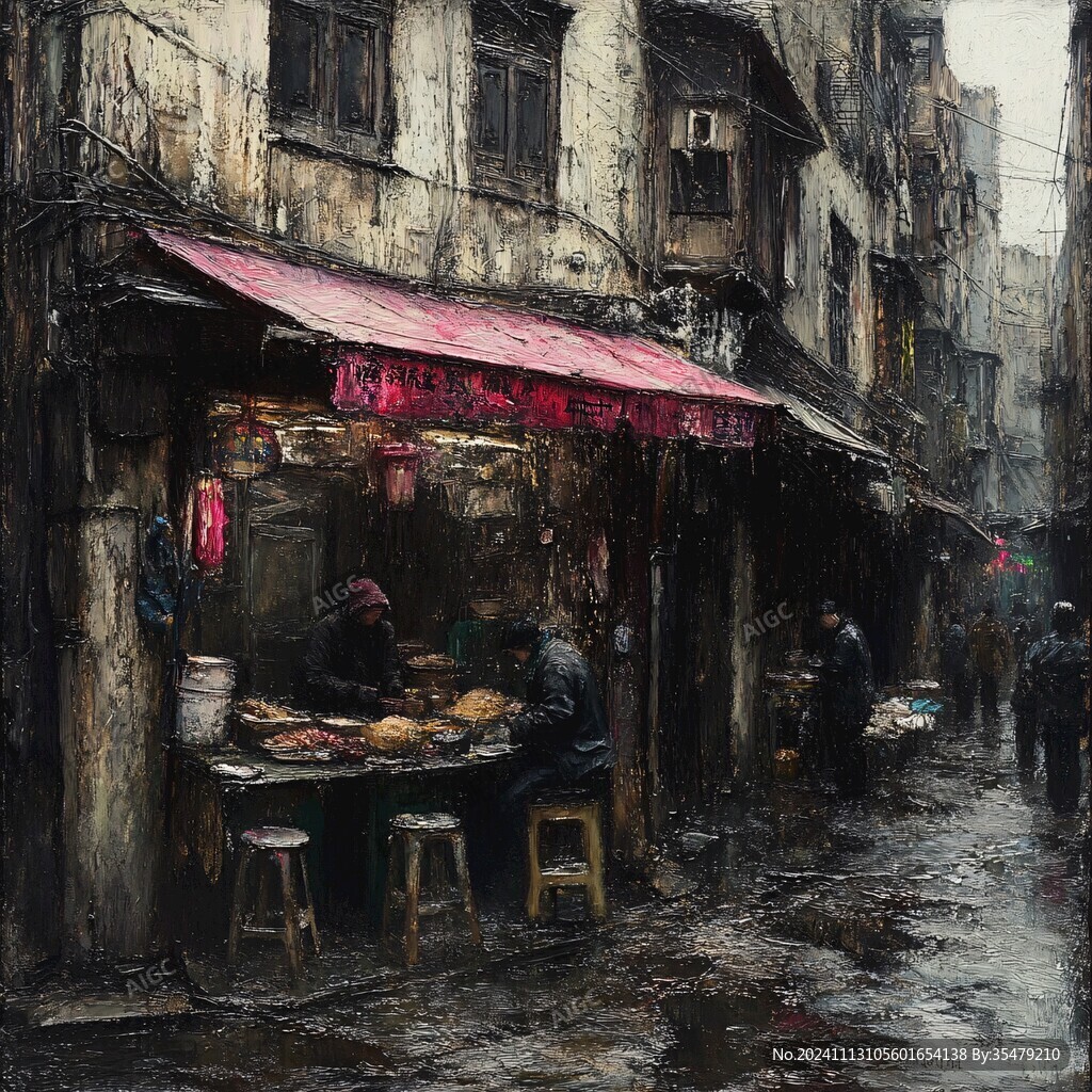 油画古街巷