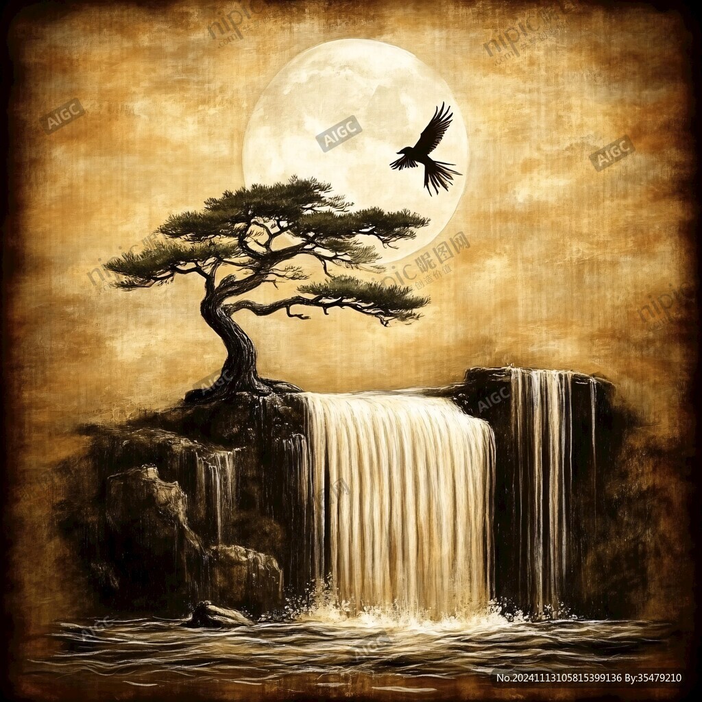 古典古风复古迎客松