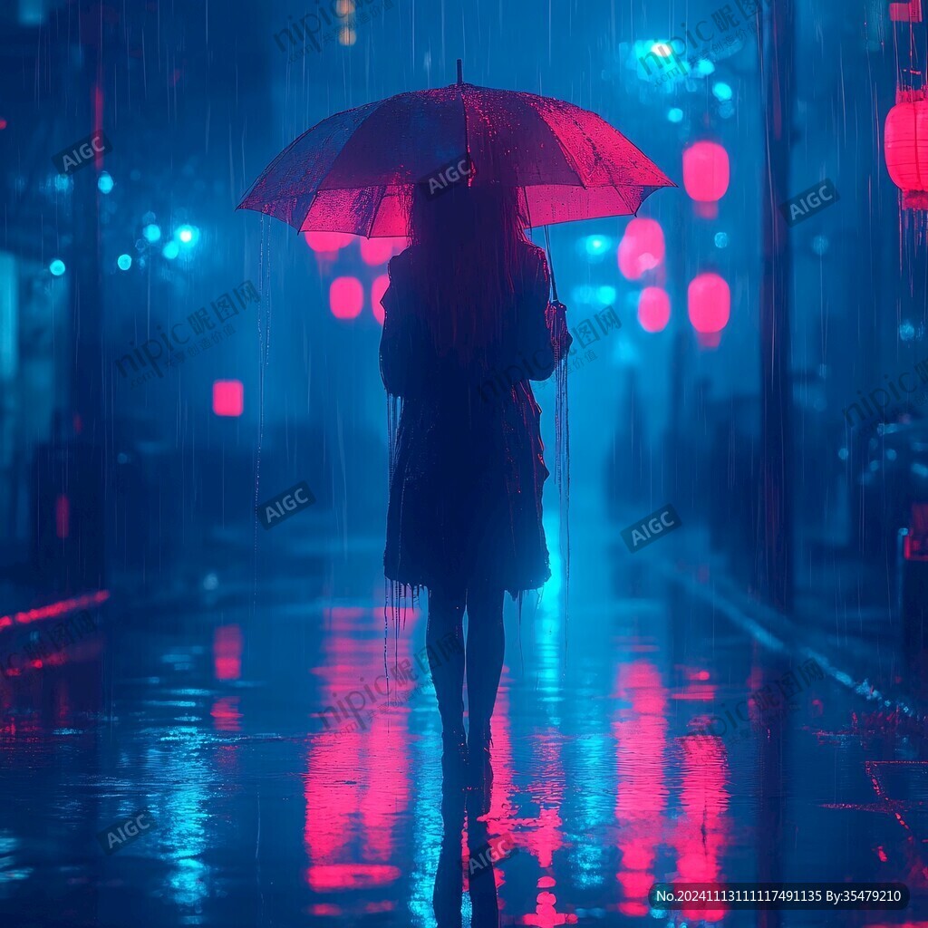 夜雨赶路的女人